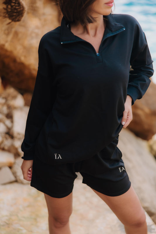 The Noir Set - French Terry Shorts & Quarter Zip